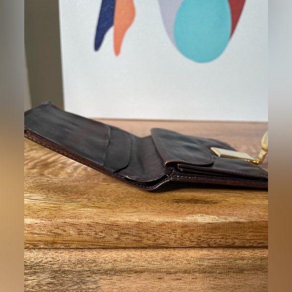 RARE Vintage GUCCI 70s Horseshoe Leather Slim Bi-fold Wallet Brown 925 Hardware - Picture 9 of 16